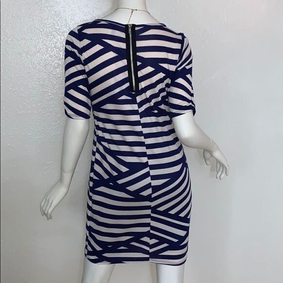 Blue & Cream Stripe Knit Sheath Dress Medium  - Picture 5 of 7